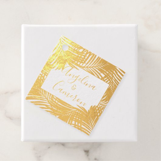Étiquette-cadeau Palme tropicale Île Feuille Mariage VRAI FOIL (Avec boite)