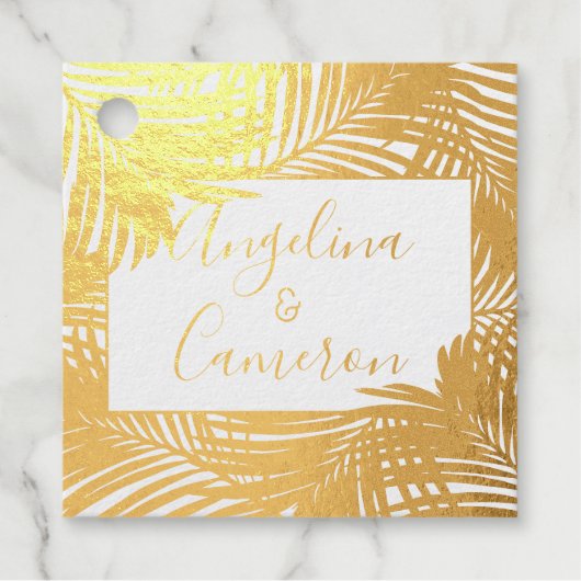 Étiquette-cadeau Palme tropicale Île Feuille Mariage VRAI FOIL (Devant)