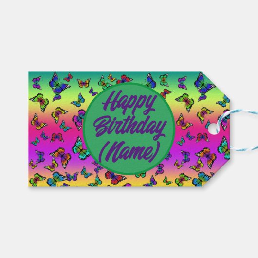 Étiquette cadeau papillon avec nom (Devant (Horizontal))