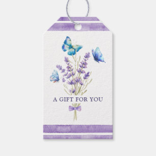 Étiquette cadeau papillons bleus et lavande