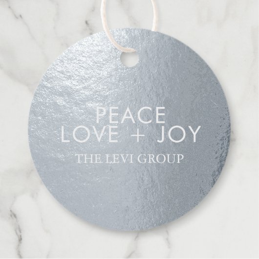 Étiquette-cadeau Peace Love Joy Elegant Christmas Circle Argent (Devant)