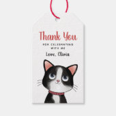 Étiquette cadeau petit chat noir et blanc merci (Devant)