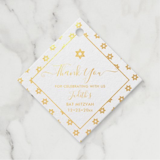 Étiquette-cadeau PixDezines Gold Star de David Motif Bar Mitzvah (Devant)