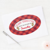 Étiquette Cadeau Plaid Rouge Festif & Cloches (Enveloppe)