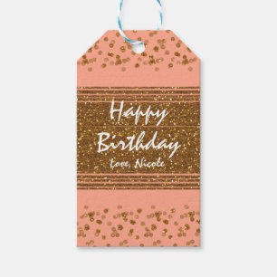Étiquette cadeau points de confettis rose pêche et