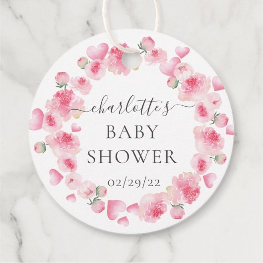 Étiquette cadeau pour baby shower à fleurs roses (Dos)