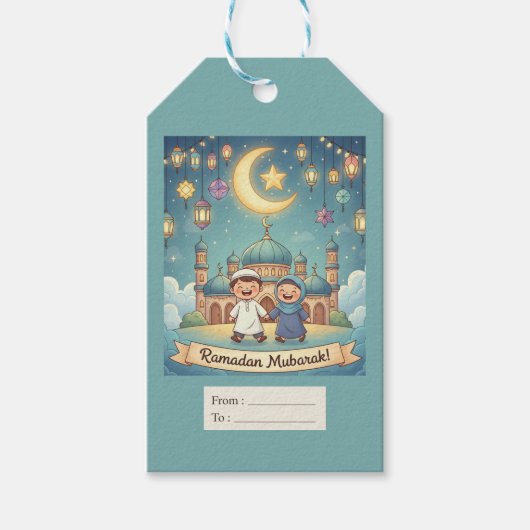 Étiquette Cadeau Ramadhan Bleu Mignon (Devant)