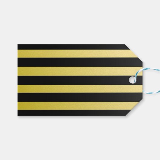Étiquette cadeau rayée noir et or (Devant (Horizontal))