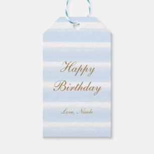 Étiquette Cadeau Rayures Aquarelle Bleu Clair