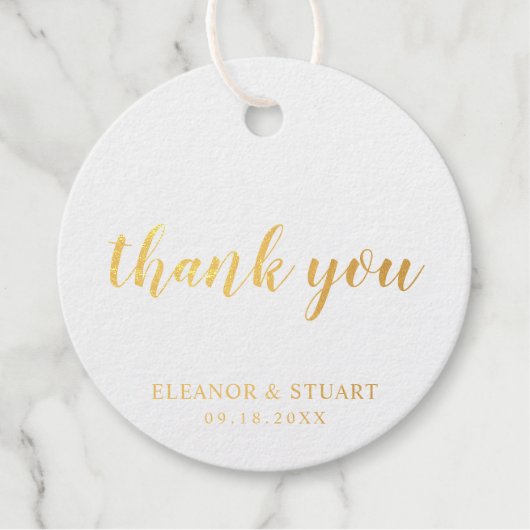 Étiquette-cadeau Remerciement Simple Mariage Feuille D'Or (Devant)