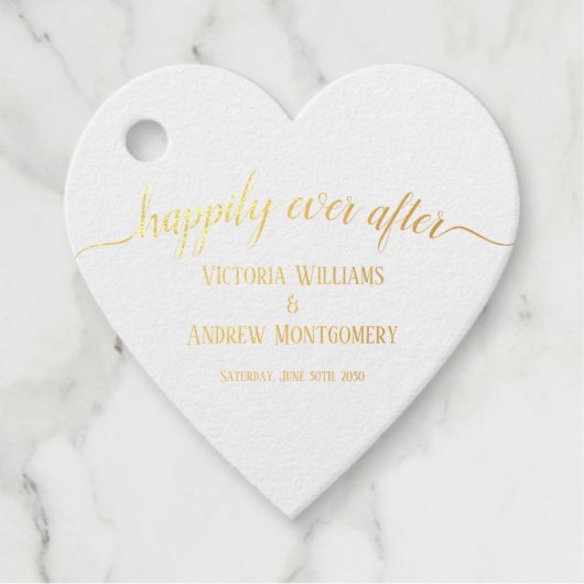 Étiquette-cadeau Rose Gold Script Mariage Happily Ever After Foil (Devant)