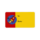 Étiquette cadeau rouge rouge fusée (Devant)