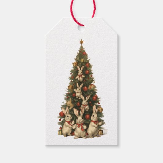 ÉTIQUETTE CADEAU SAPIN DE NOËL AVEC LAPINS (Devant)
