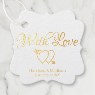 Étiquette-cadeau Script or personnalisé coeurs cadeau Mariage