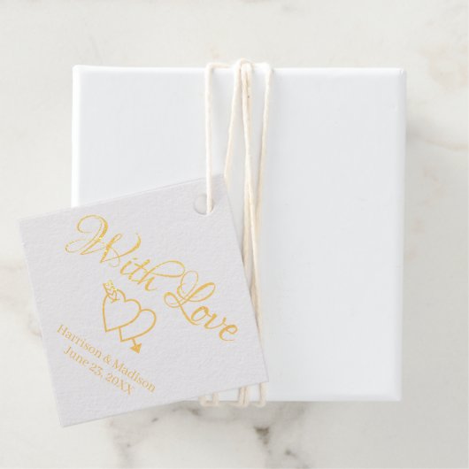 Étiquette-cadeau Script or personnalisé coeurs cadeau Mariage (Avec boite)