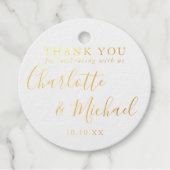 Étiquette-cadeau Signature Gold Script Mariage Favor Merci Or (Devant)