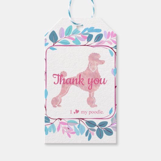 Étiquette Cadeau Silhouette de Caniche Rose Pastel (Devant)
