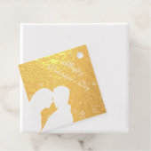 Étiquette-cadeau Silhouette de couple sur rouge (Avec boite)