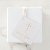 Étiquette-cadeau Simple Croix de Baptême en écriture dorée (Avec boite)