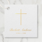 Étiquette-cadeau Simple Croix de Baptême en écriture dorée (Devant)