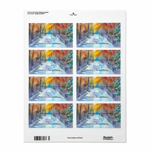 Étiquette cadeau Snowy Road (Feuille entière)