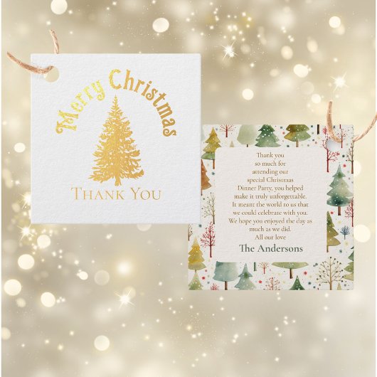 Étiquette-cadeau Soirée de Noël Elégante Forêt d'Or Pine Tree