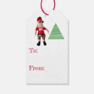 Étiquette cadeau - Surf Santa et arbre