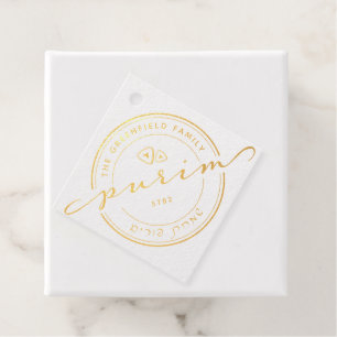 Étiquette-cadeau Tag Purim Personnalisé Script Real Gold Foil