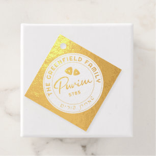 Étiquette-cadeau Tag Purim Personnalisé Script Real Gold Foil