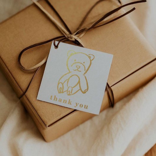 Étiquette-cadeau Teddy Bear Nouveau-né Illustration Baby shower Or