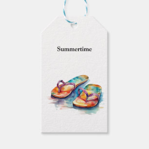 Étiquette Cadeau Tongs Arc-en-ciel Aquarelle d'Été