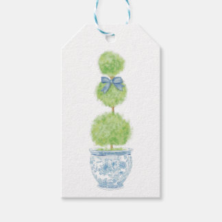 Étiquette Cadeau Topiaire Ruban Bleu Chinoiserie