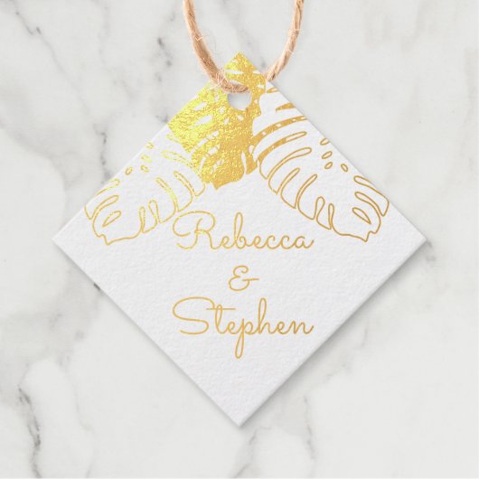 Étiquette-cadeau Tropical Monstera Feuille Mariage REAL FOIL (Devant)