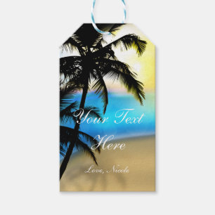 Étiquette cadeau tropicale plage de jour et palmie