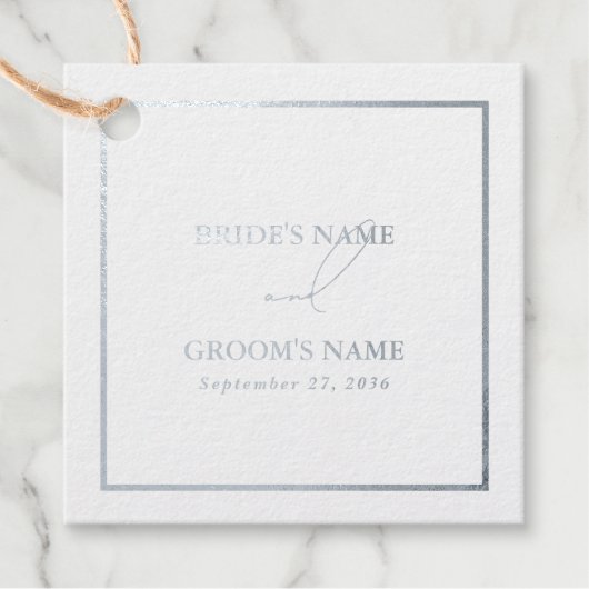 Étiquette-cadeau Véritable Mariage Moderne Blanc Feuille d'Argent (Devant)