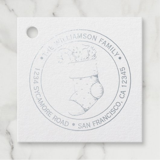 Étiquette-cadeau Vintage Noël Stocker Retourner Adresse Argent (Devant)