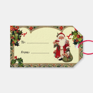Étiquette cadeau vintage Père Noël dans le cadre H
