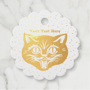 Étiquette-cadeau Visage en or de Halloween Style Chat Big Eyes Star