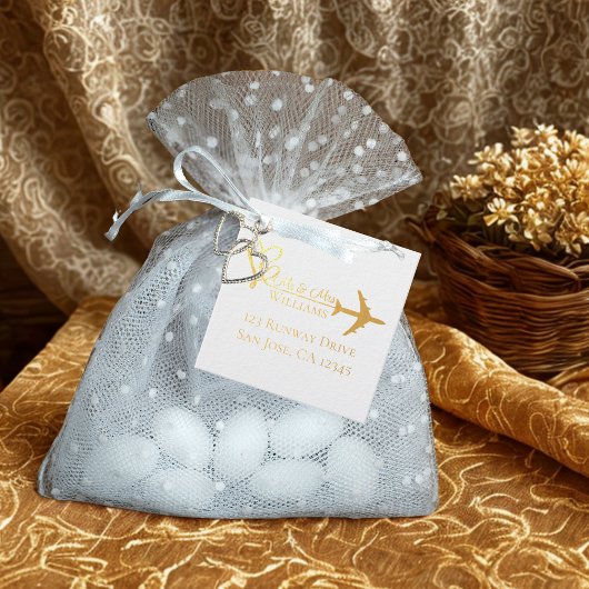 Étiquette-cadeau Voyage Mariage Avion & Cœurs Aviation Moderne