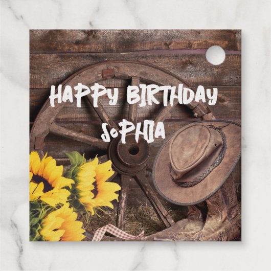Étiquette-cadeau Western Rustic Sunflower Boot Casquette 40e annive (Dos)