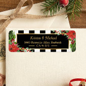 Étiquette Cadre classique de Noël Poinsettia Floral Or