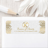 Étiquette Cadre en dentelle Paisley blanc et or (En situation)