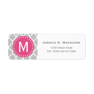 Étiquette Cadre en treillis gris marocain en monogramme rose