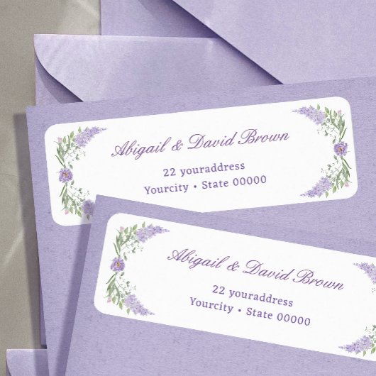 Étiquette Cadre Fleuris Lilas Lavande Adresse de Retour
