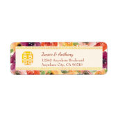 Étiquette Cadre floral beige chinois mariage adresse de reto (Devant)