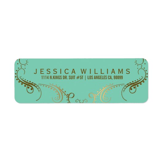 Étiquette Cadre Floral Élégant Or Faux Sur Mint Green (Devant)