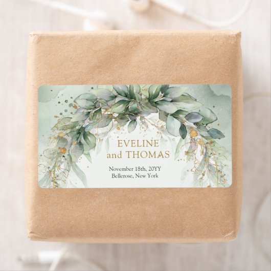 Étiquette Cadre ovale doré feuillage verdoyant (En situation)