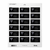 Étiquette Caduceus Médicale classique Argent sur noir (Feuille entière)