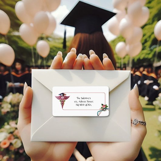 Étiquette Caduceus rose Stethoscope Infirmière Adresse de gr