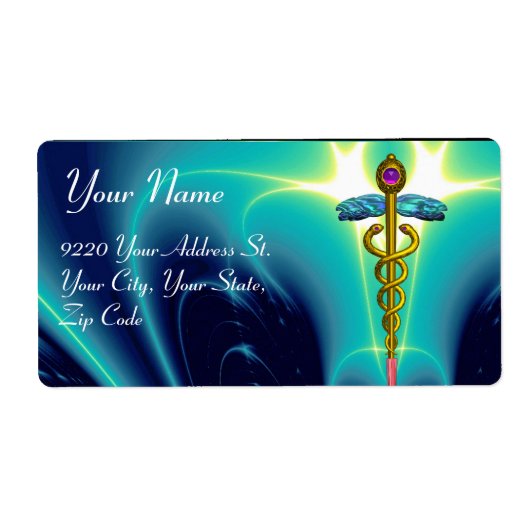 Étiquette CADUCUS D'OR, améthyste vibrant, bleu aqua, turquo (Devant)